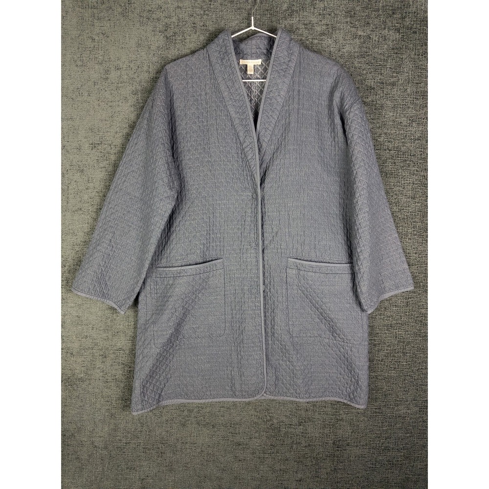 Eileen Fisher Quilted Diamond Jacket Womens S Gray‎ Oversized Organic Boxy
